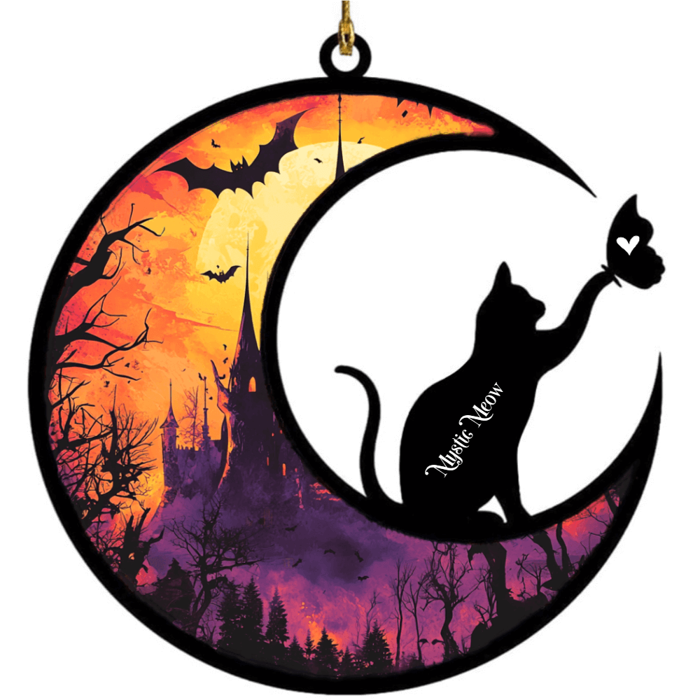 Custom Halloween Cat Ornament - Pet Name Decoration