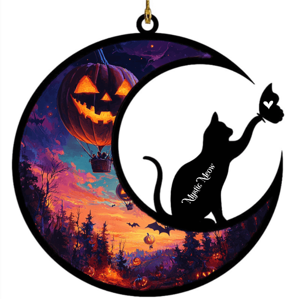 Custom Halloween Cat Ornament - Pet Name Decoration