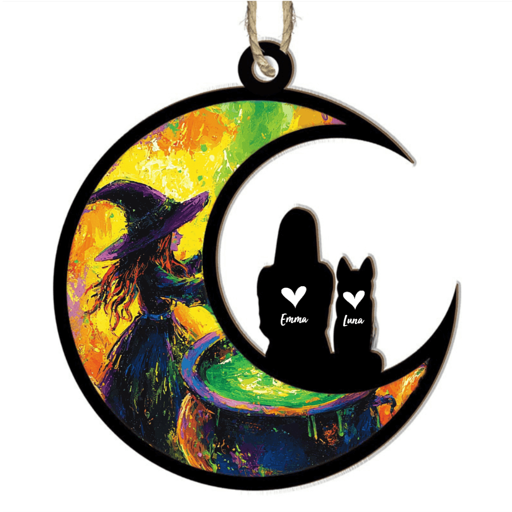 Custom Halloween Moon Ornament - Personalized Pet and Owner Decoration