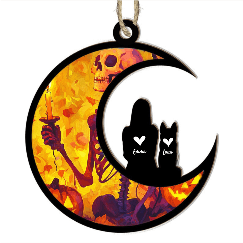 Custom Halloween Moon Ornament - Personalized Pet and Owner Decoration