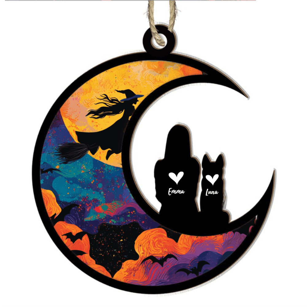 Custom Halloween Moon Ornament - Personalized Pet and Owner Decoration
