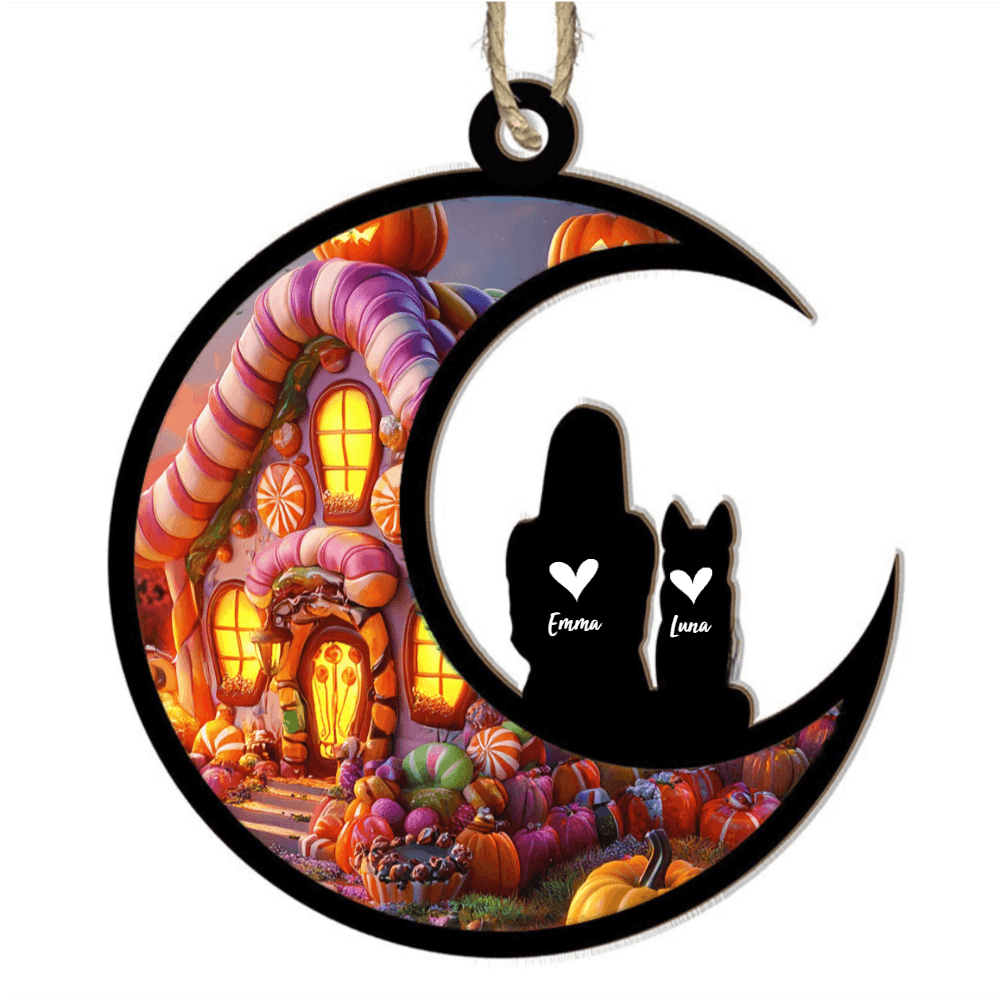Custom Halloween Moon Ornament - Personalized Pet and Owner Decoration